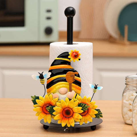 Qmetalart sunflower gnome paper towel holder fitting standard rolls in kitchen