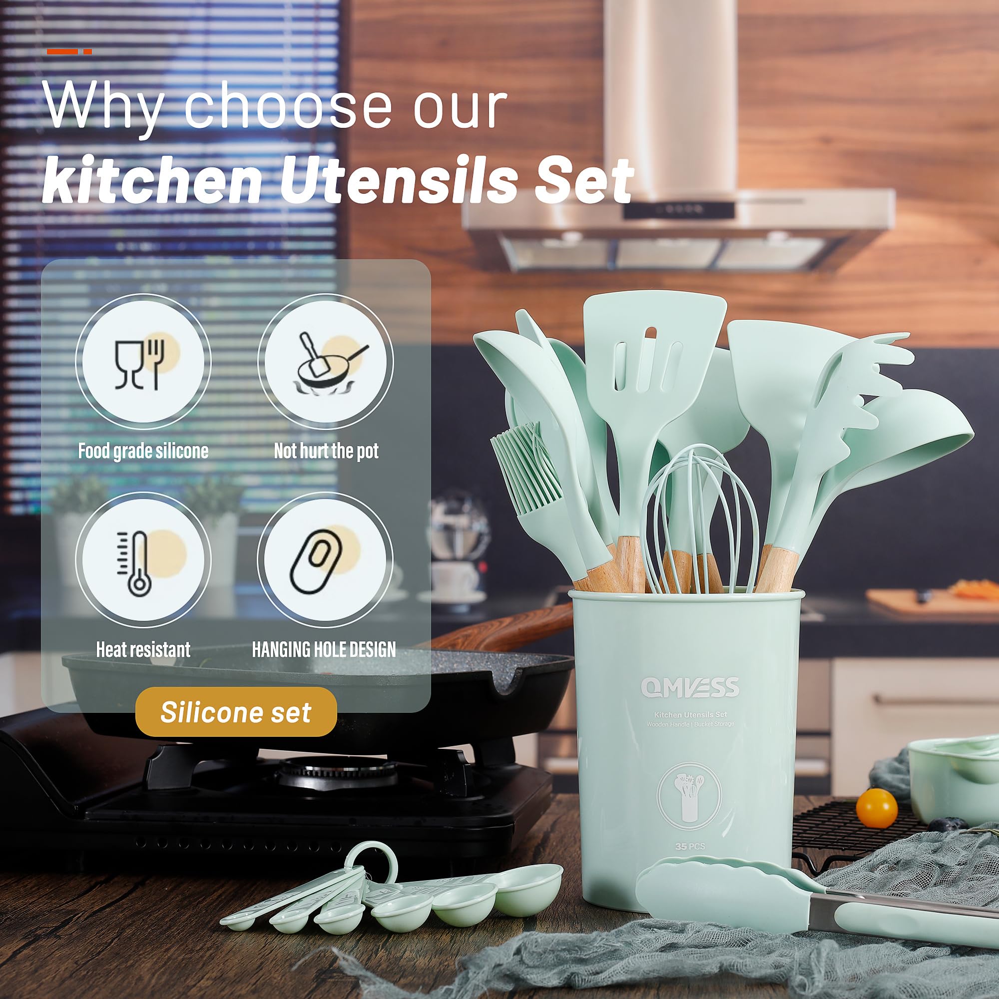 QMVESS spatula and spoons set for precise flipping and stirring in cooking.