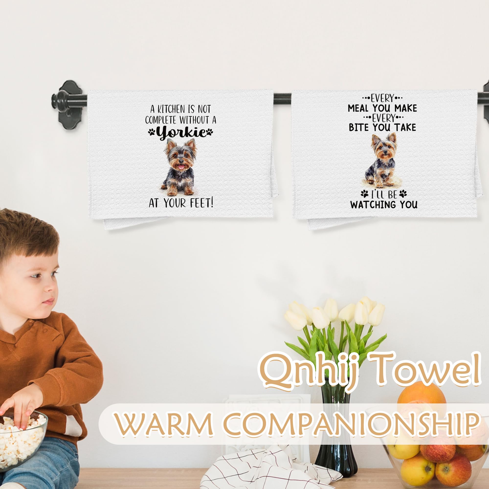 Qnhij Yorkie gift towel set for dog lovers and home cooks