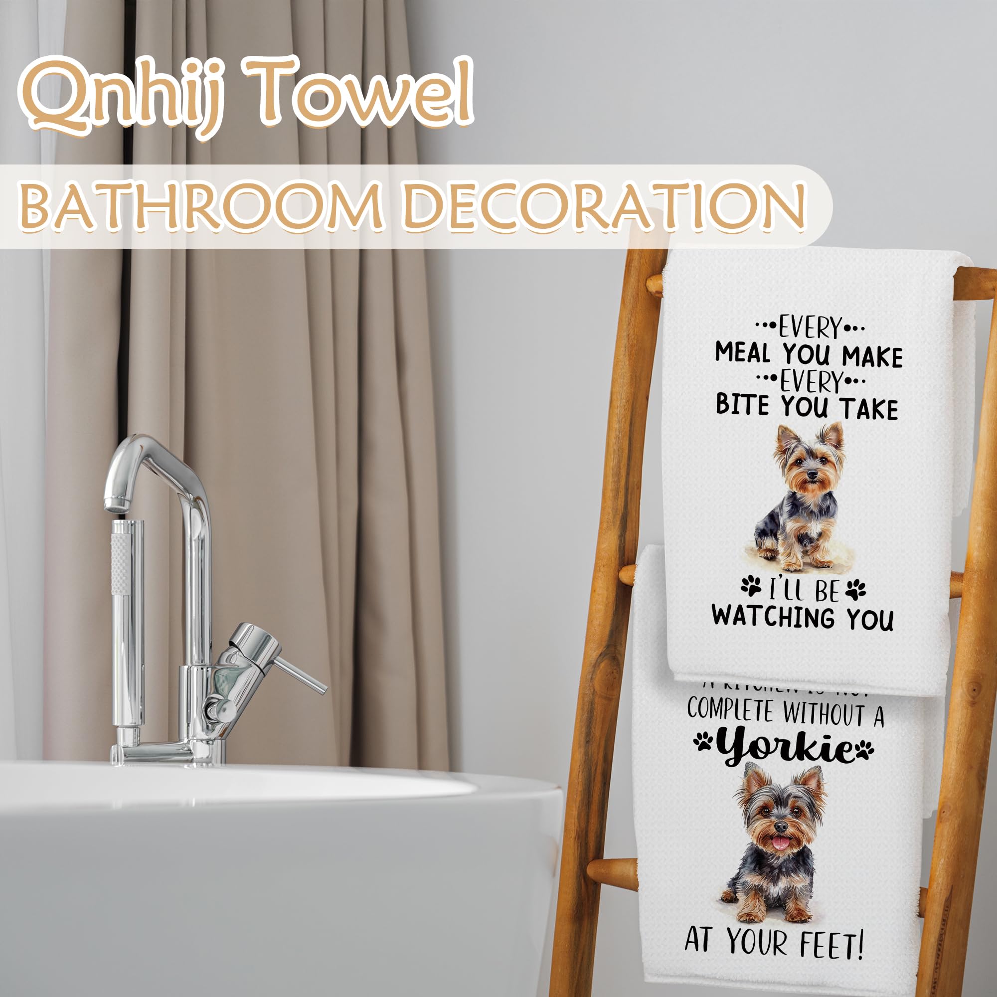 Qnhij Yorkie kitchen towel with durable, eco-friendly fabric
