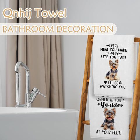 Qnhij Yorkie kitchen towel with durable, eco-friendly fabric