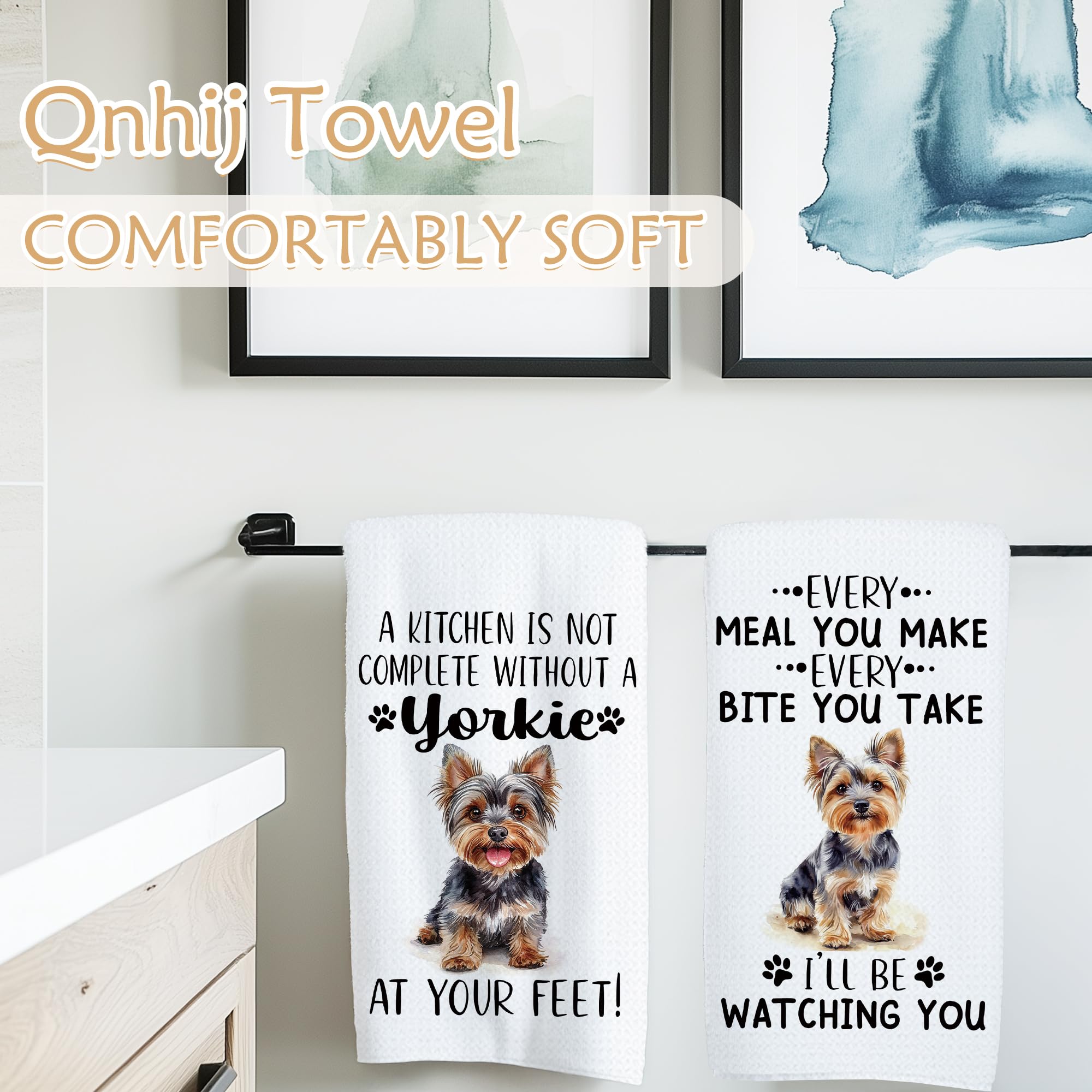 Qnhij Yorkie towel set for kitchen and dining use