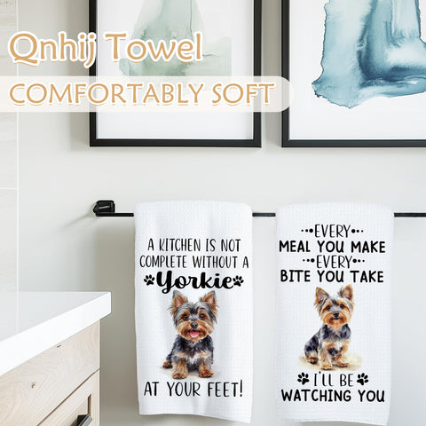 Qnhij Yorkie towel set for kitchen and dining use