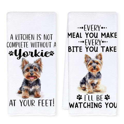 Qnhij Yorkshire Terrier pattern kitchen towel adds playful charm to food prep