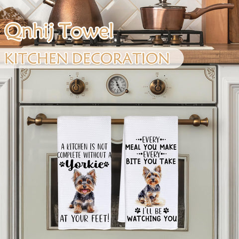 Qnhij Yorkie decorative towel pattern enhances kitchen ambiance