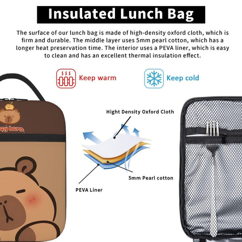 Qodwnep capybara lunch bag versatile for office, beach, travel