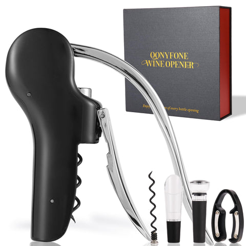 QONYFONE vertical lever corkscrew in action for smooth cork removal