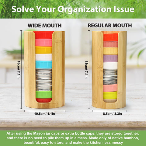 QOOMABA bamboo lid organizer for wide lids stores wide-mouth caps efficiently.