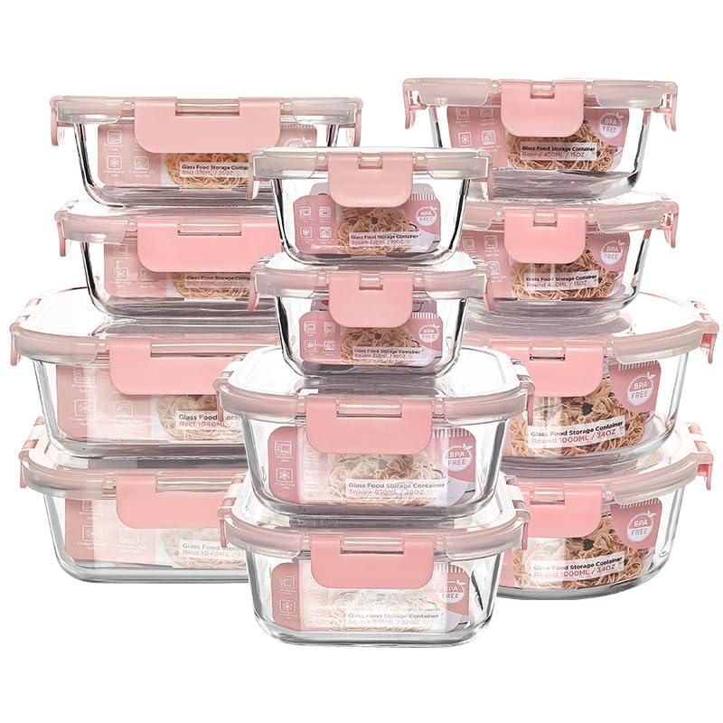 QOWOEO 12-pack glass containers with clear lids for organized meal prep