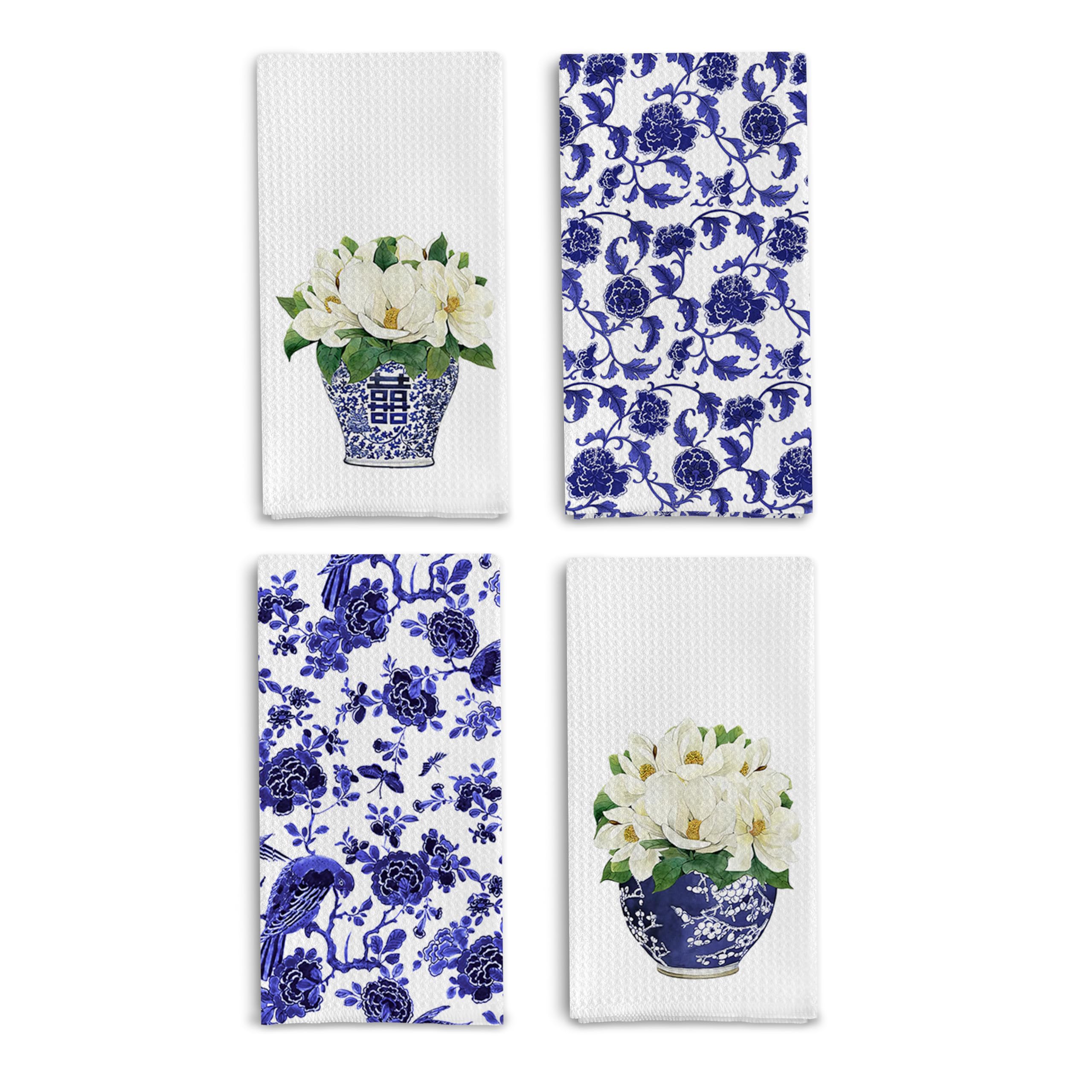 Qpenm blue and white chinoiserie towel cover showcases elegant kitchen decor and quick-dry performance.