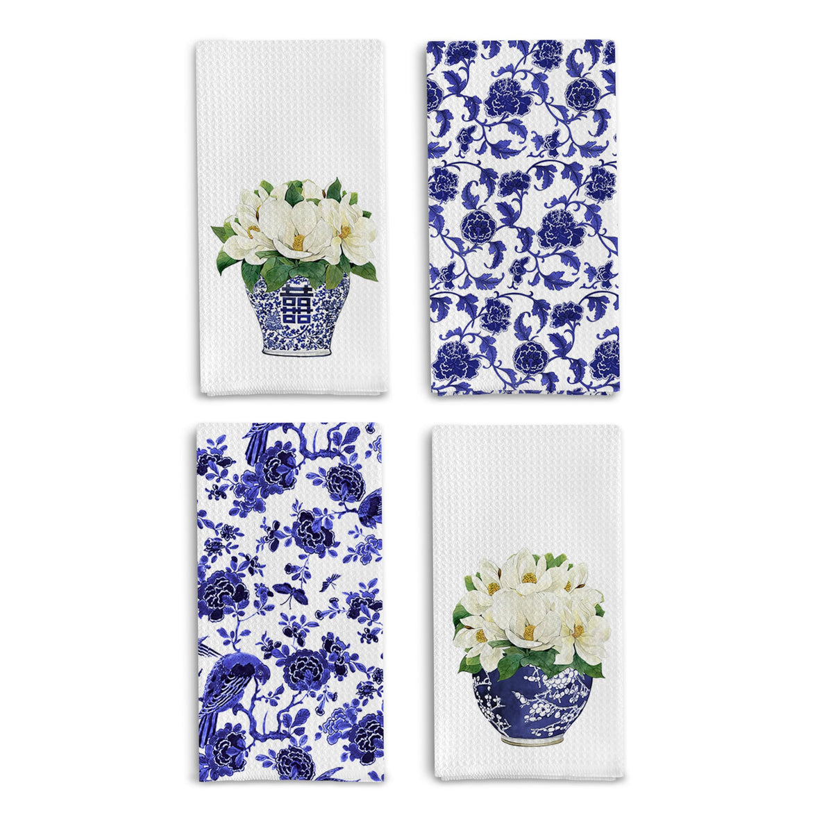 Qpenm blue and white chinoiserie towel cover showcases elegant kitchen decor and quick-dry performance.