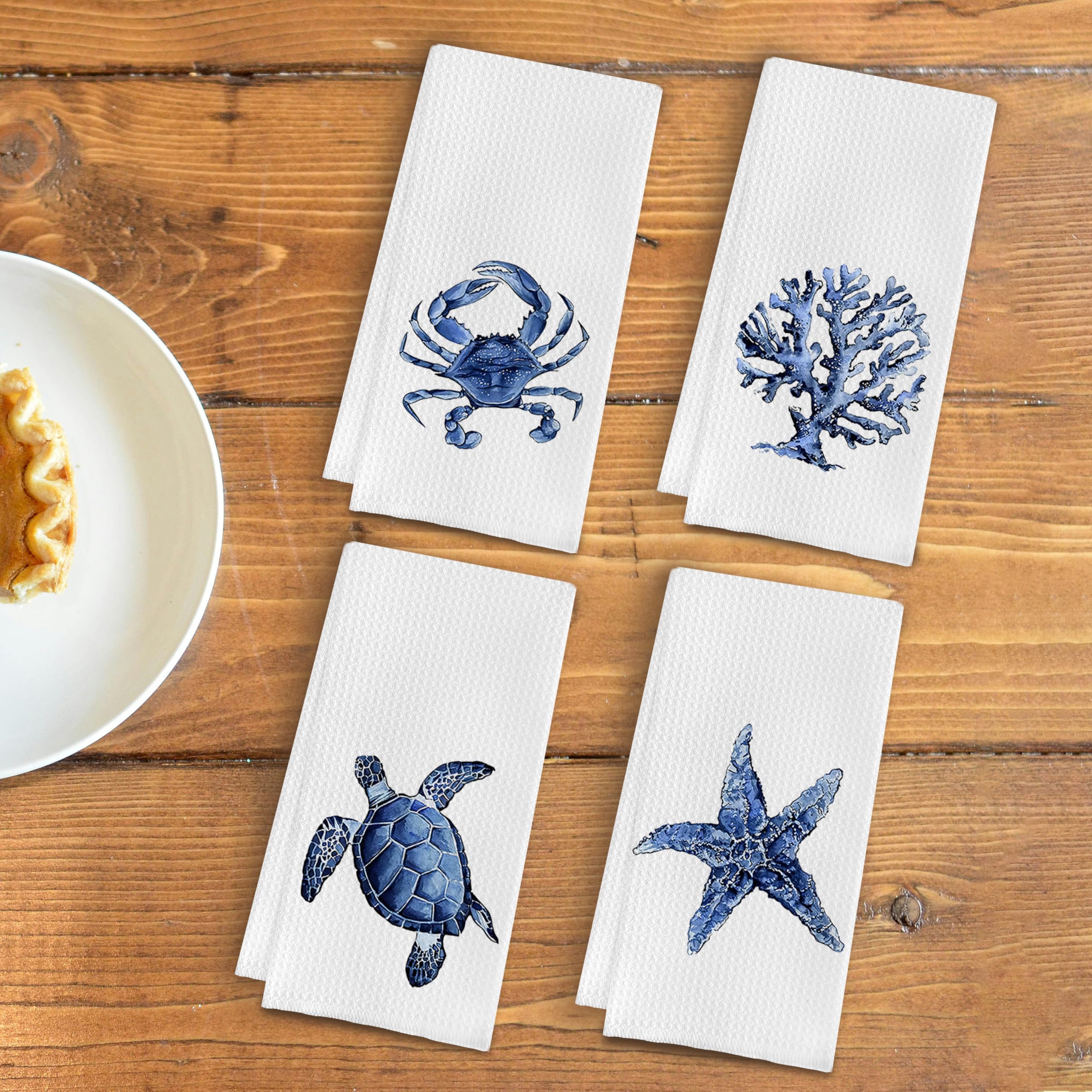 Qpenm coastal towels watercolor crab design adds decorative touch to kitchen
