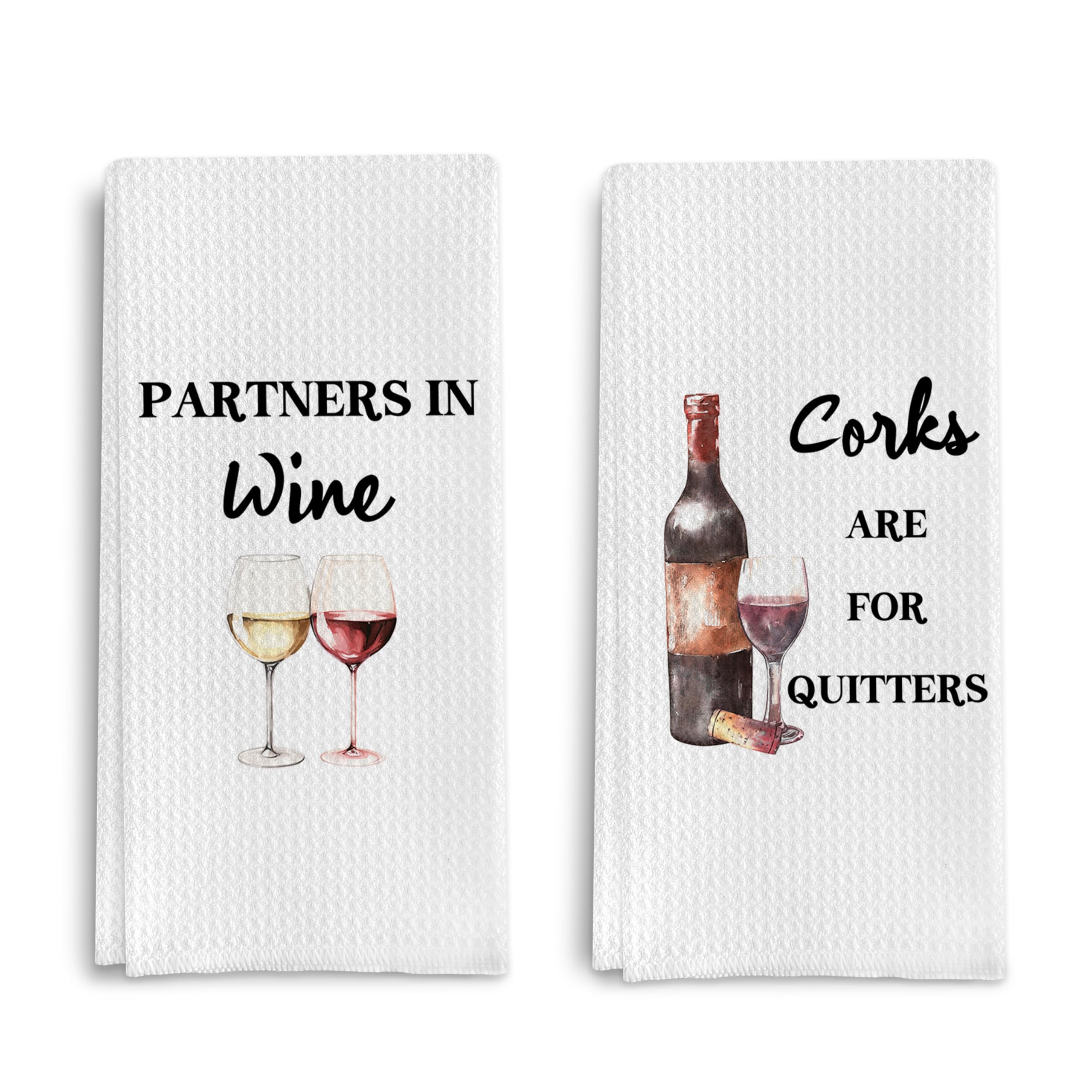Qpenm funny wine kitchen towel set, durable cotton waffle weave for everyday kitchen use.