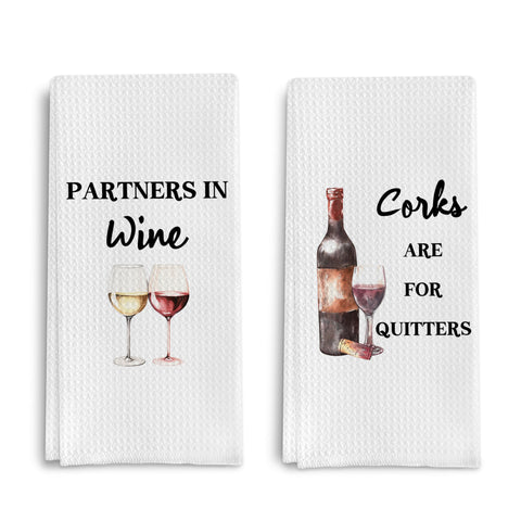 Qpenm funny wine kitchen towel set, durable cotton waffle weave for everyday kitchen use.