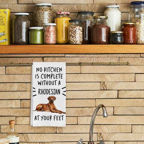Qpenm Rhodesian Ridgeback towel draped over countertop shows absorbent waffle weave.