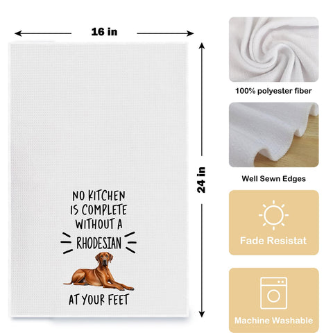 Qpenm Rhodesian Ridgeback kitchen towel packaged as a dog lover gift.