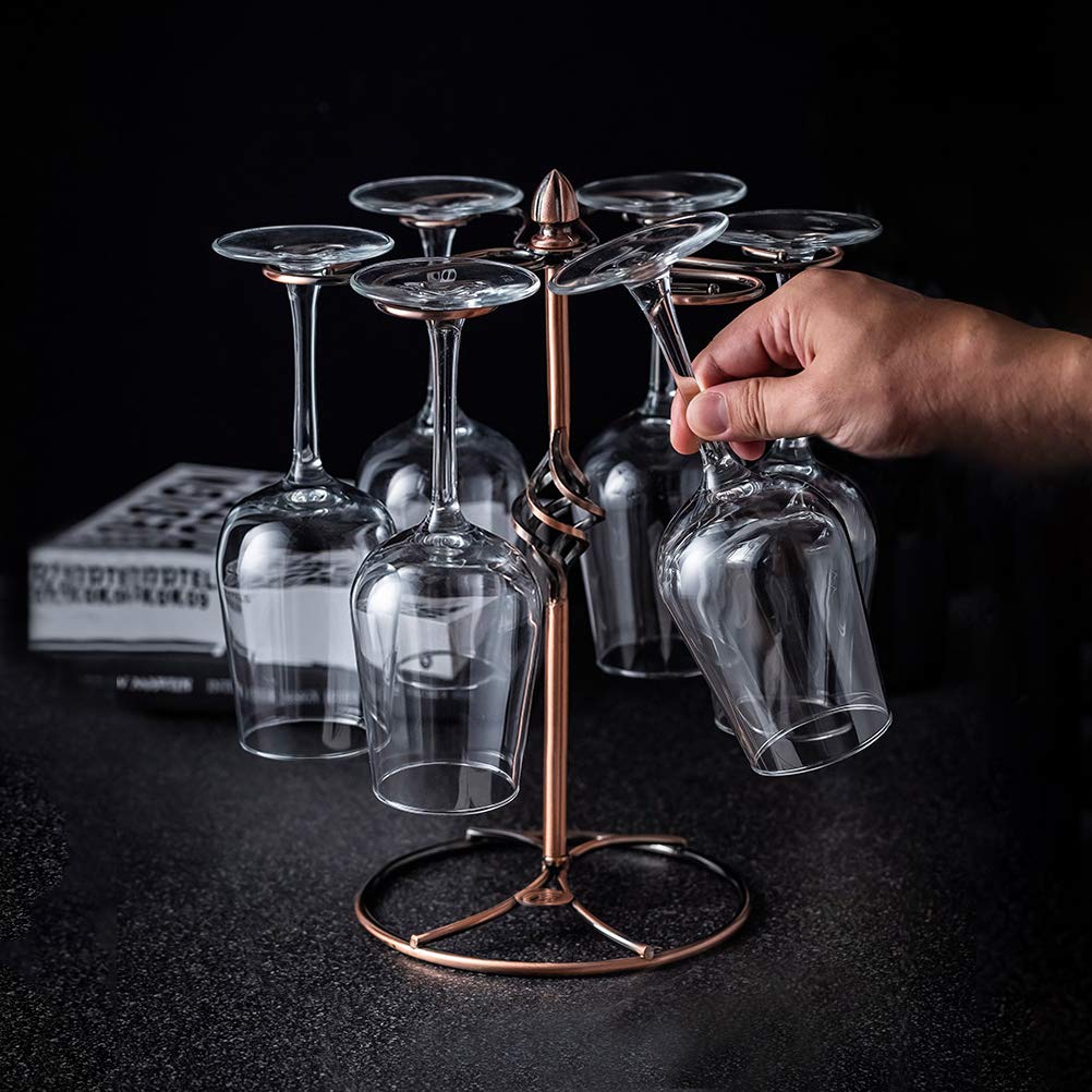 QPIX DIGITAL bronze stemware stand adds refined display to kitchen decor.