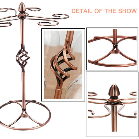 QPIX DIGITAL bronze wine glass display on a countertop for organized storage.