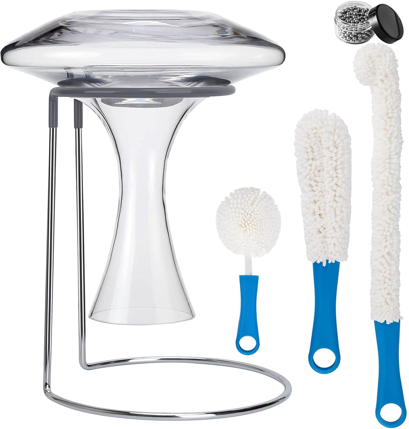 QPIX DIGITAL wine decanter drying stand with rubber top protects delicate glassware during drying