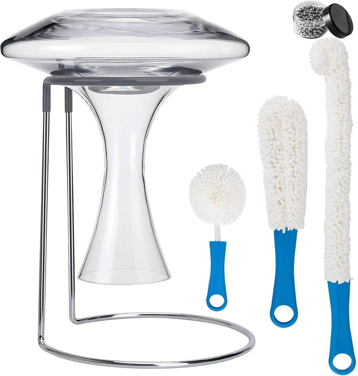 QPIX DIGITAL wine decanter drying stand with rubber top protects delicate glassware during drying