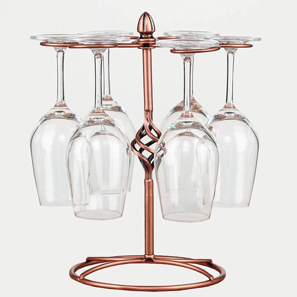 QPIX DIGITAL bronze wine glass rack with six hooks securely displaying stemware.