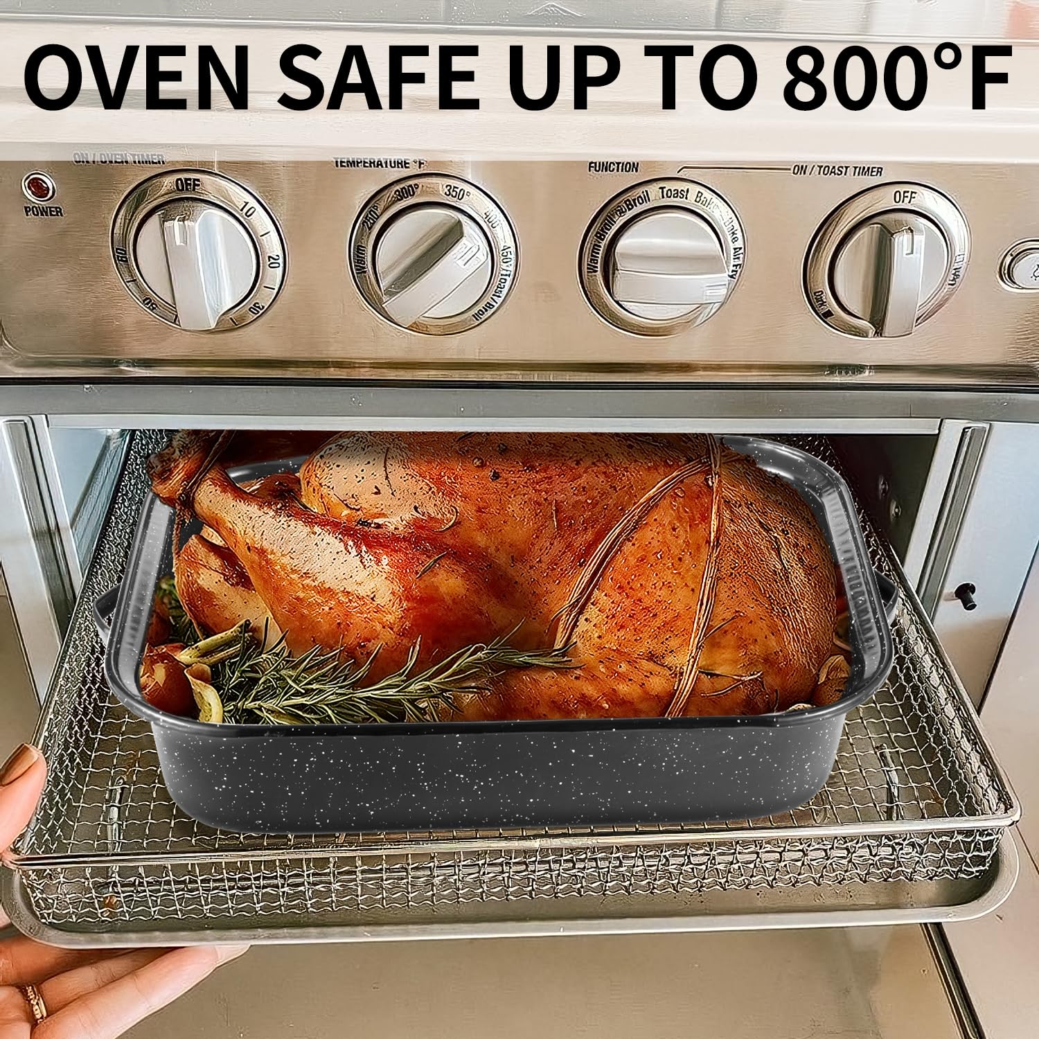 QPMR V-shaped rack promotes even heat and drainage for juicier roasts.