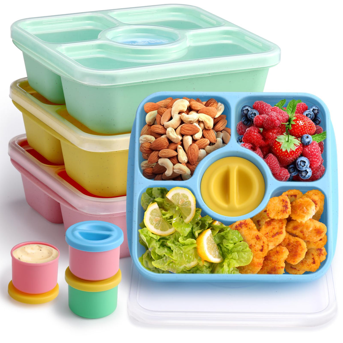 QQKO Bento 4-pack pastel box for colorful school and work lunches.