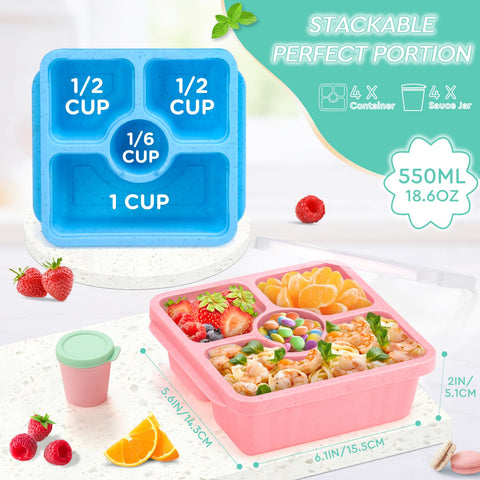 QQKO Bento Box 550 ml capacity with three roomy compartments for versatile portions.