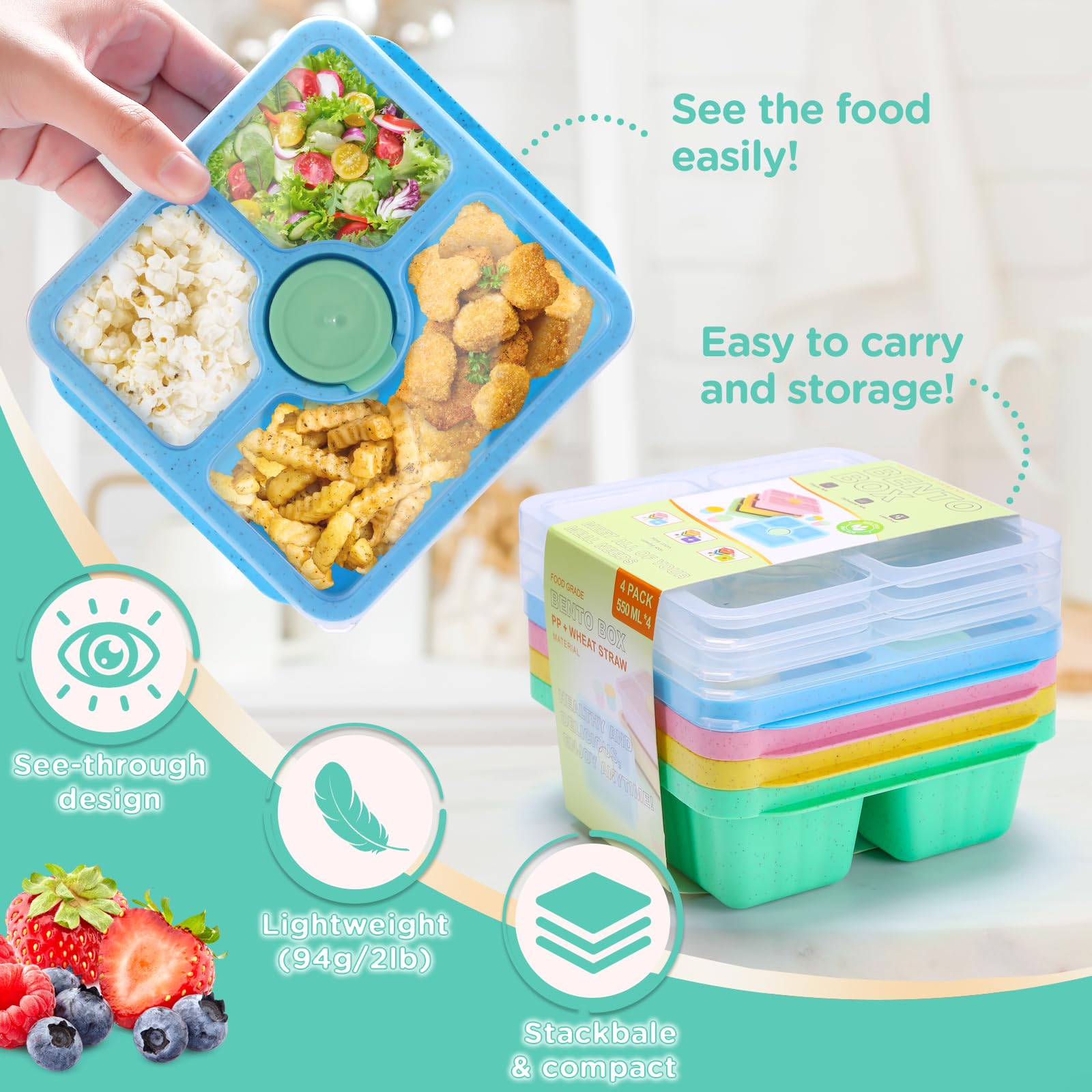 QQKO Bento Box with cat-ear handles for easy opening by kids and adults.