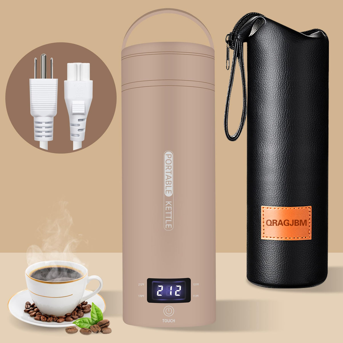 QRAGJBM travel kettle with compact design for quick tea or coffee on the go