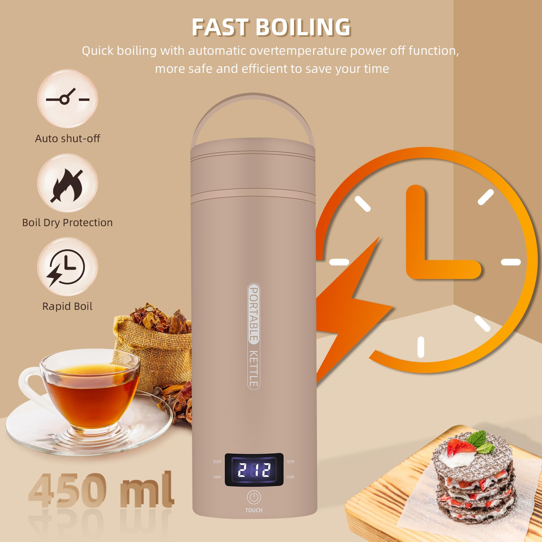 QRAGJBM travel kettle four temperature presets for tea or coffee preferences