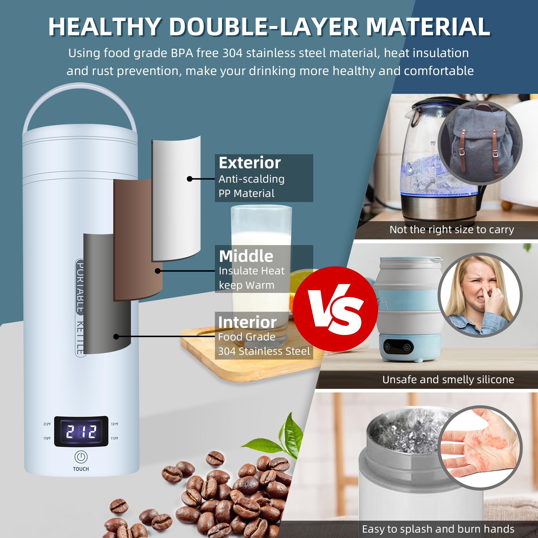 QRAGJBM BPA-free stainless steel body keeps water safe and clean.