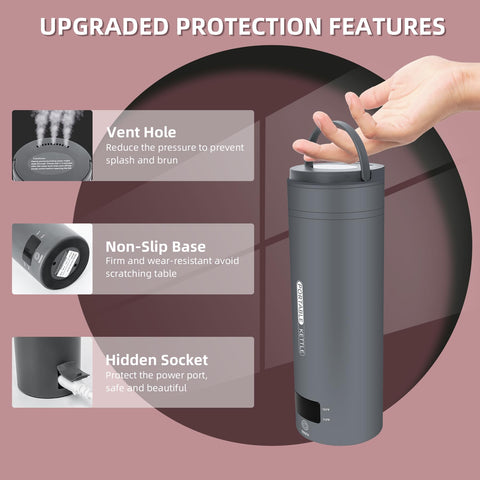 QRAGJBM Travel Kettle non-slip base keeps it steady on desk or table.