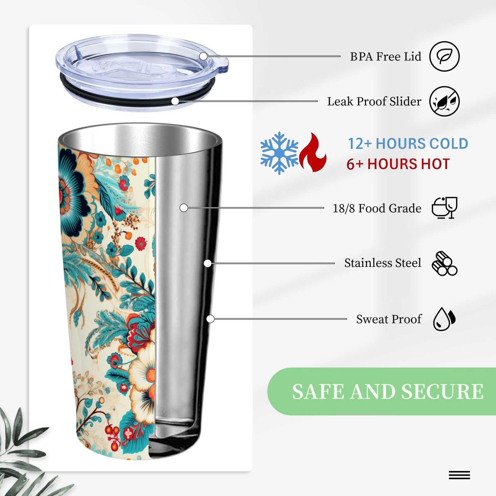 QruKinx Floral Tumbler includes straw and cleaning brush
