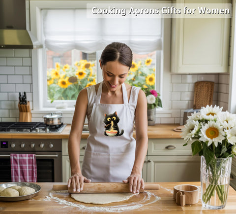 QSLEUNG black cat apron at a BBQ event for grilling