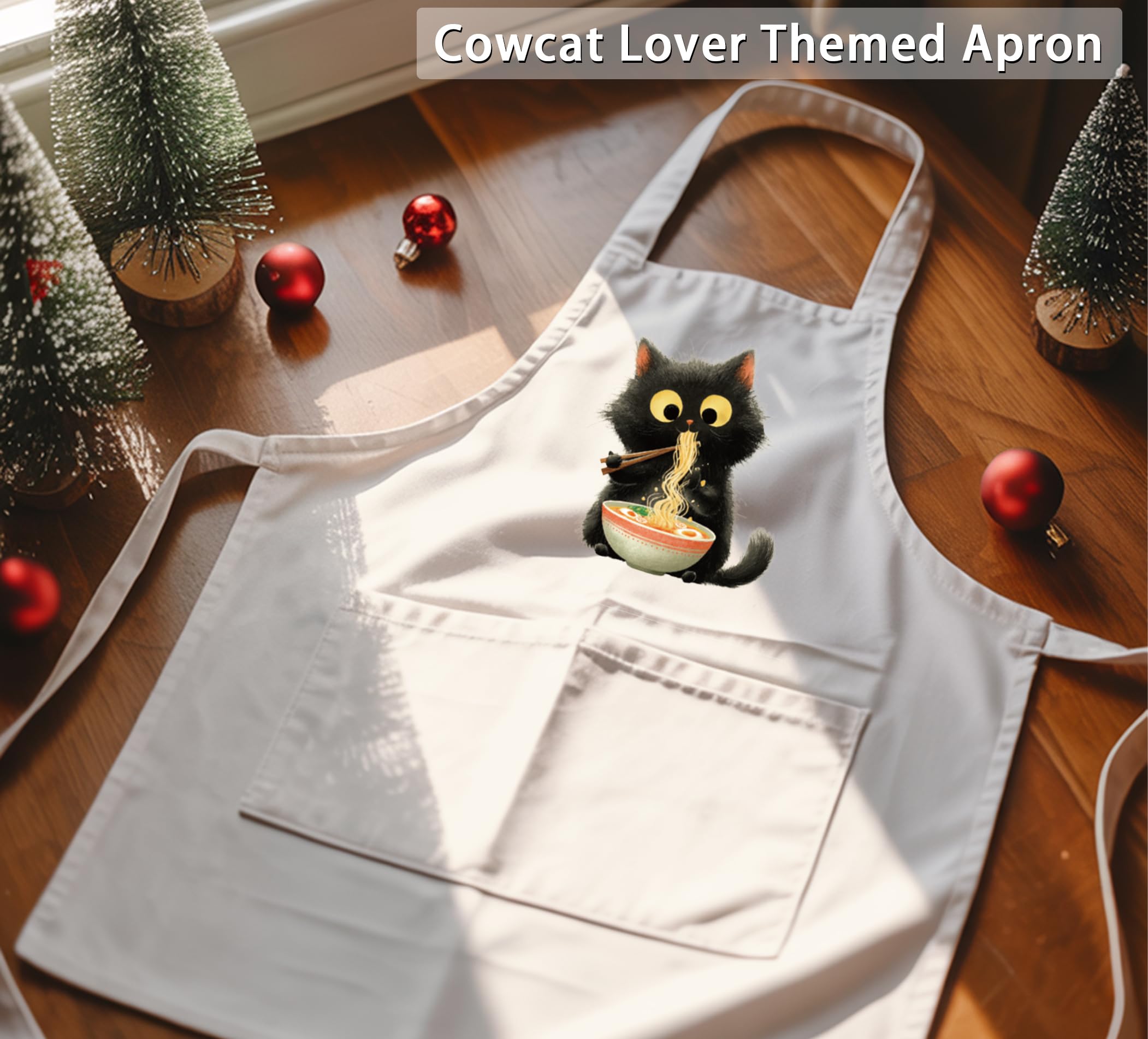 QSLEUNG black cat apron with two large pockets for tools
