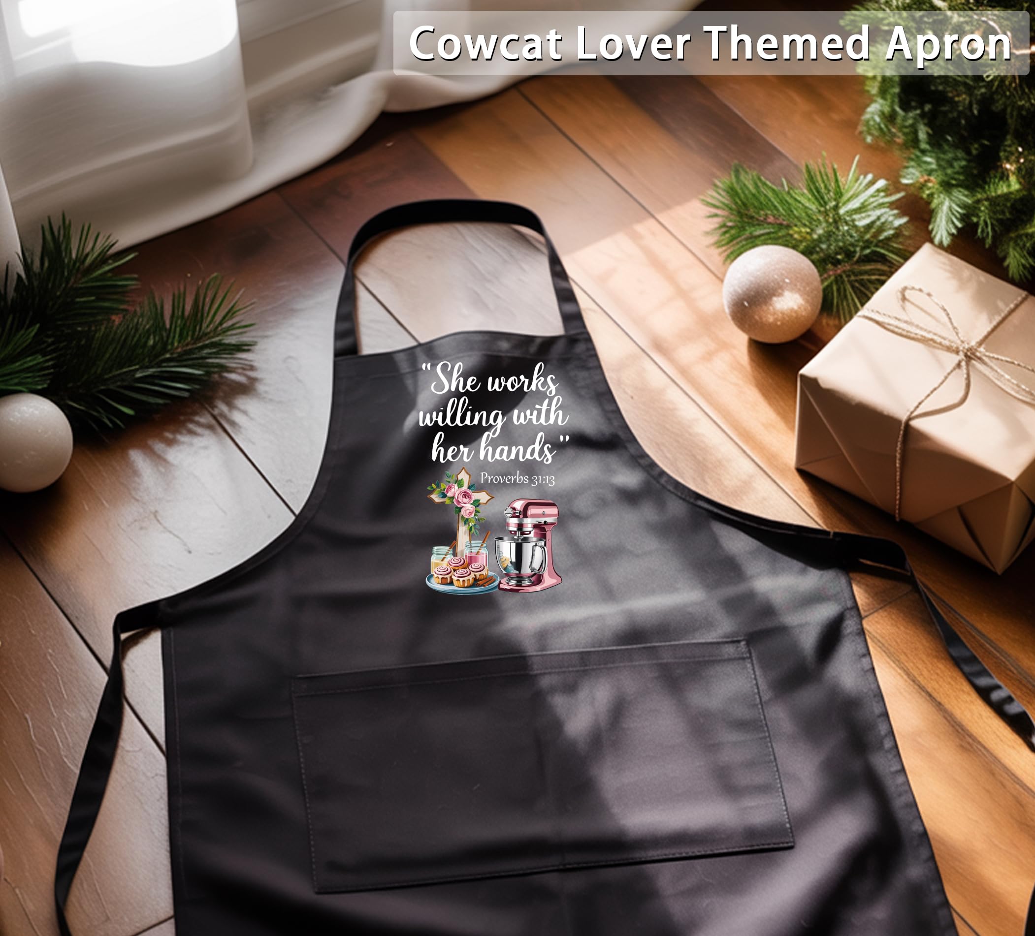 QSLEUNG Christian apron with pocket detail, showing large front pockets for tools.