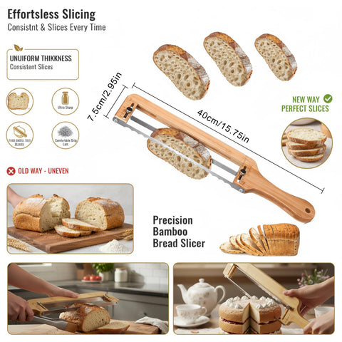 Qtaikong bread knife in action, slicing a warm loaf smoothly.