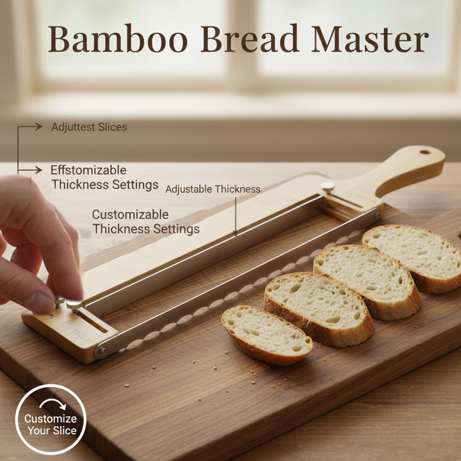 Qtaikong serrated blade cuts crusty loaves without tearing the interior.