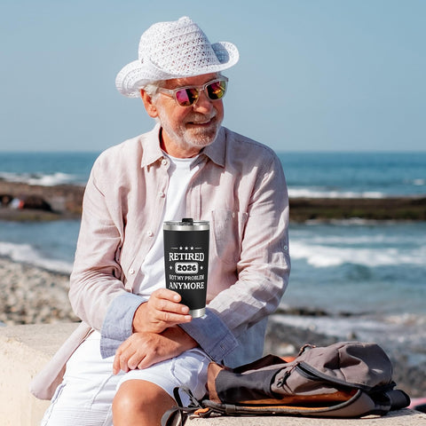 QTDS active retiree using tumbler during hiking, golf, or outdoor activities.