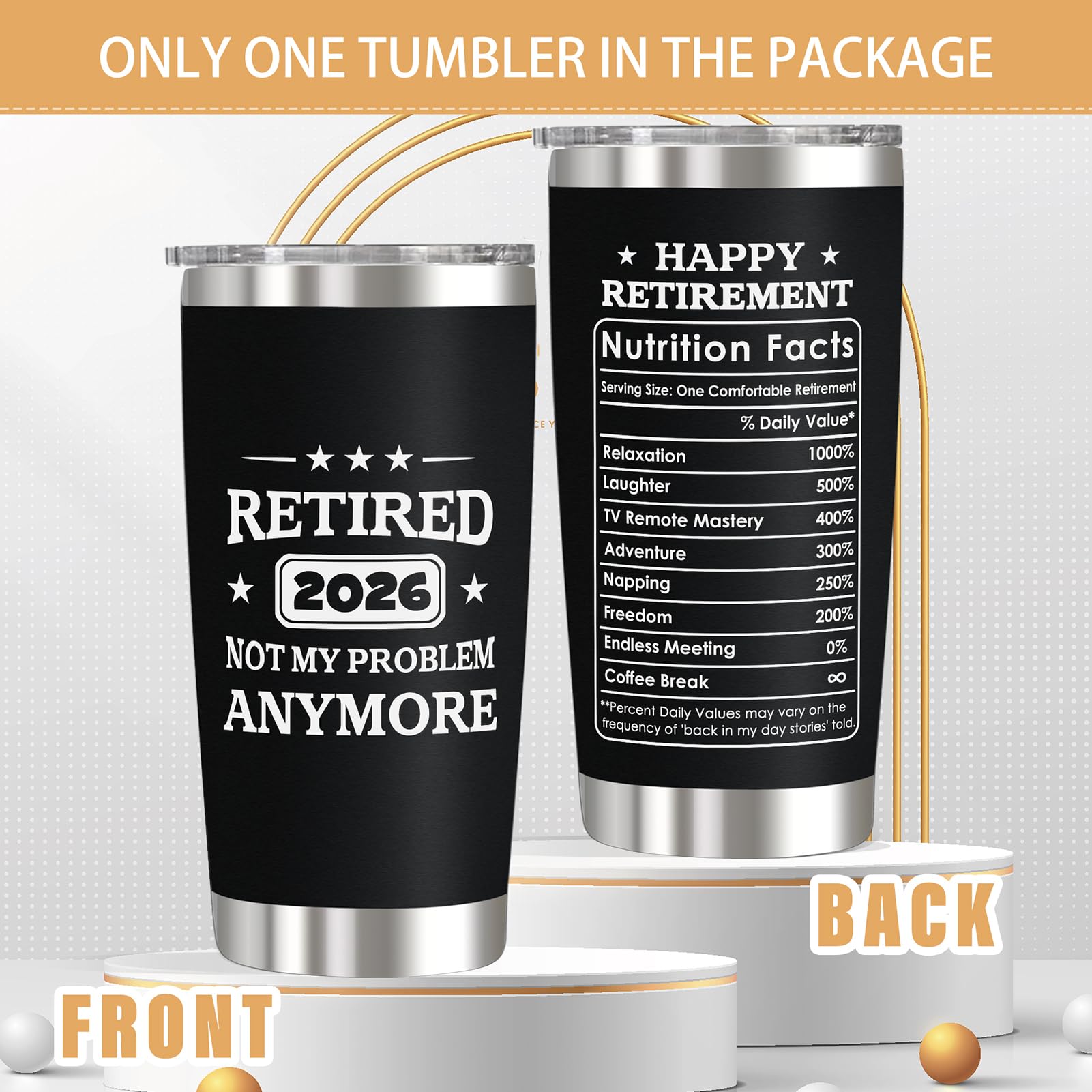 QTDS retirement tumbler lid close-up showing leak-proof design for worry-free travel.