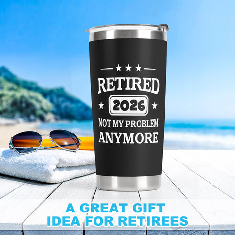 QTDS retirement mug fits car cup holders for easy travel.