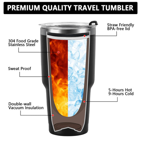 Qtencas Captain Tumbler with lid and two stainless steel straws for convenient sipping