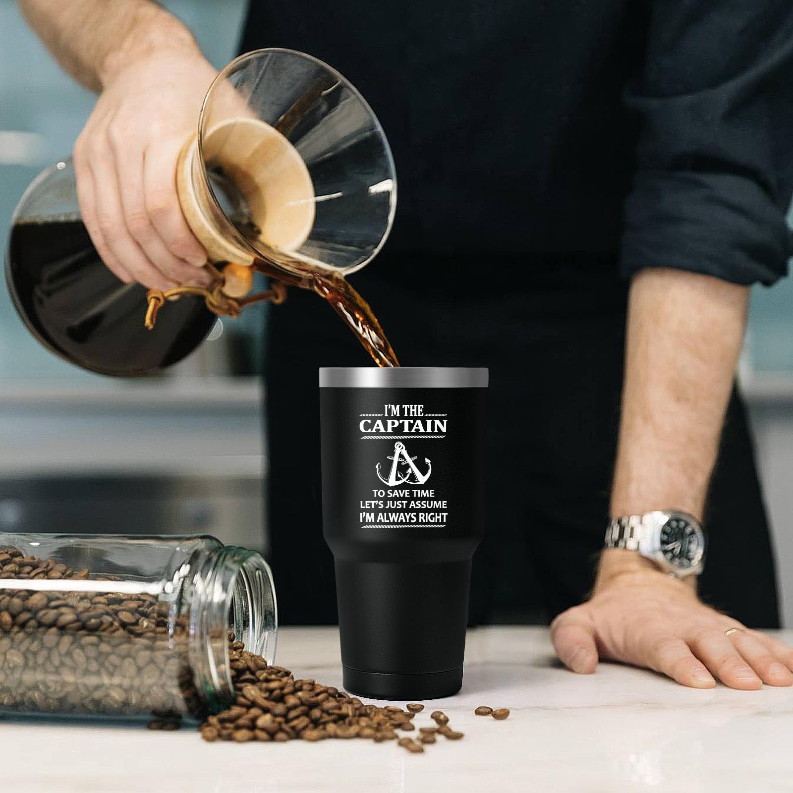 Qtencas Captain Tumbler side view emphasizing large capacity on water adventures