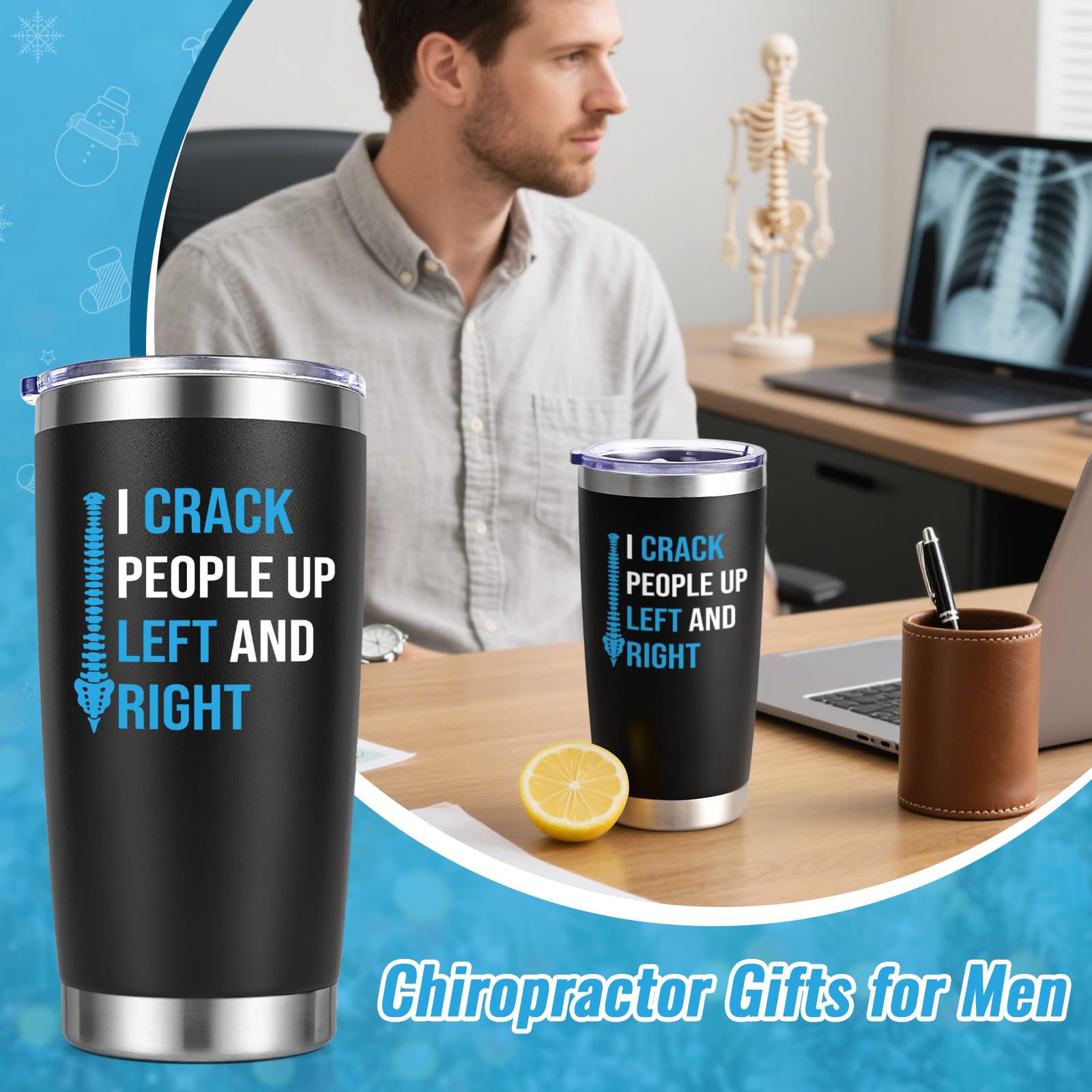 Qtencas chiropractor gift 20oz insulated tumbler close-up lid for spill-free use