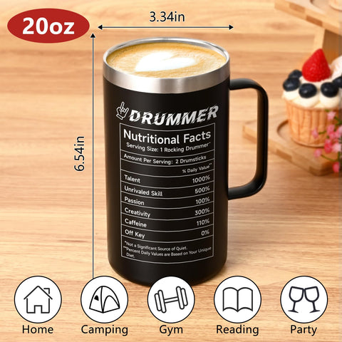 Qtencas drummer mug black color adds sleek style for stage performances or studio work.