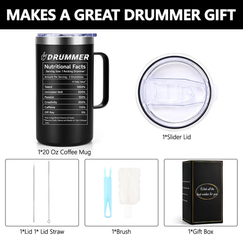 Qtencas drummer mug easy-to-clean surface speeds post-practice cleanup.