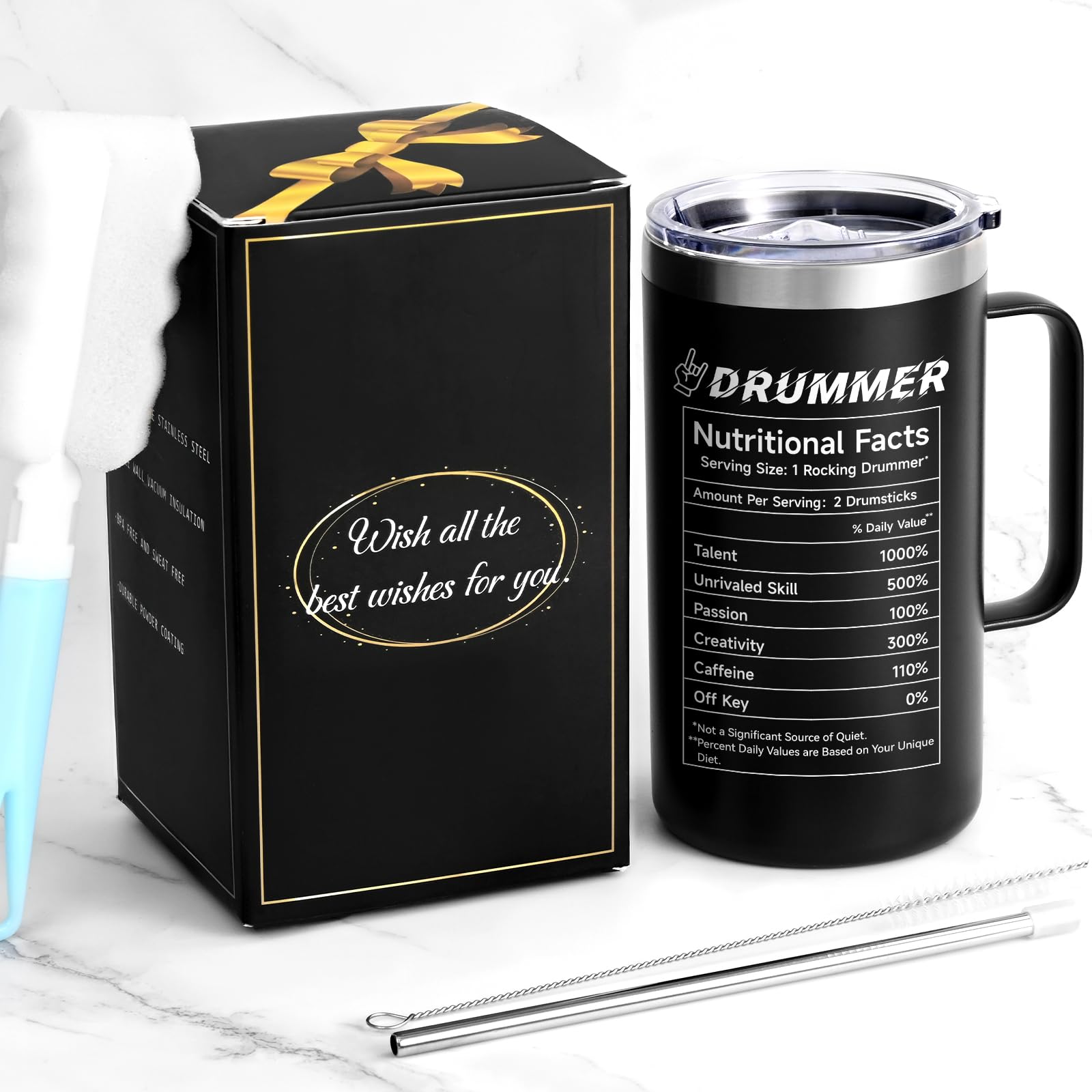 Qtencas drummer mug arrives gift-ready, making it a thoughtful present for birthdays and holidays.