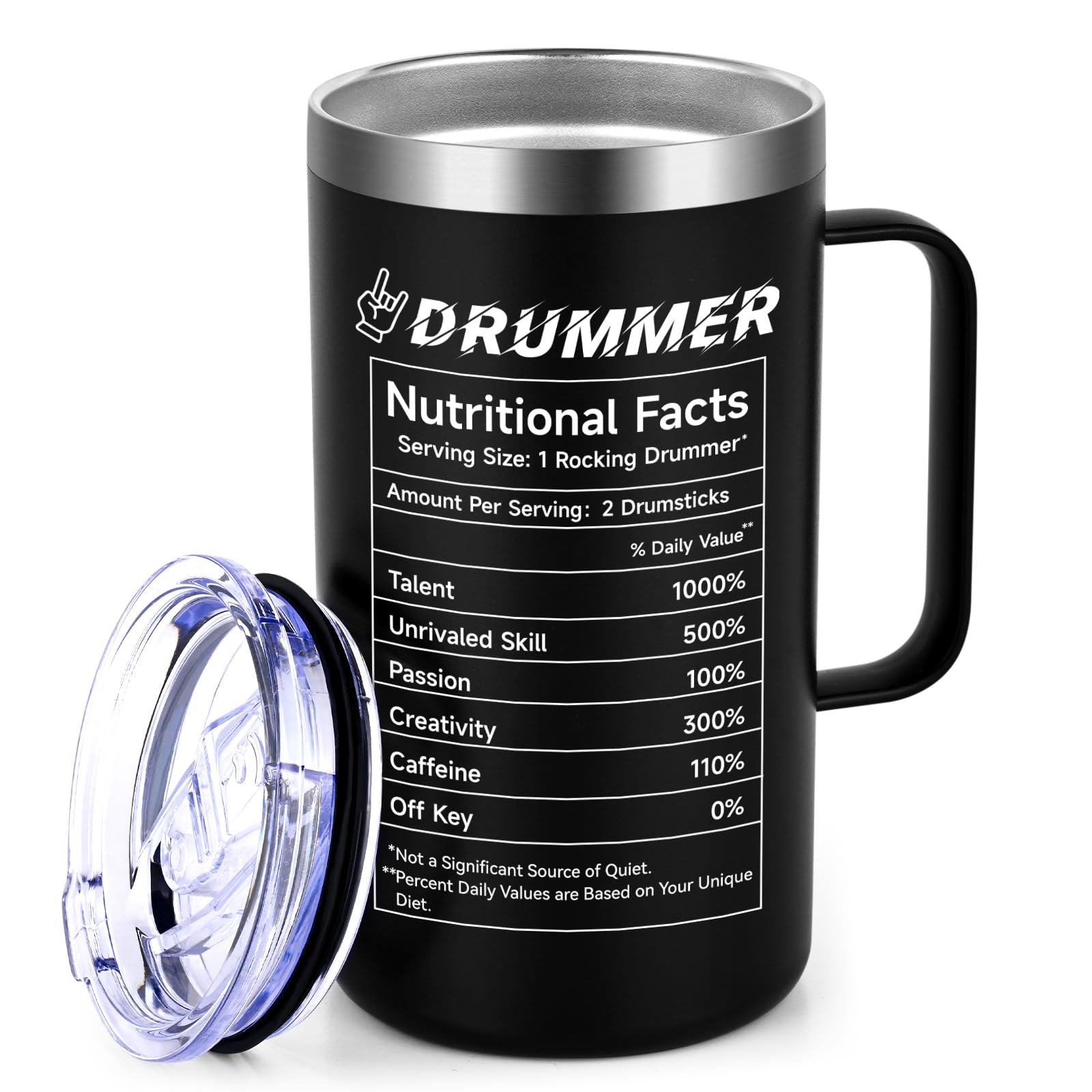 Qtencas drummer mug stainless steel body offers lasting durability for gigs and studio sessions.
