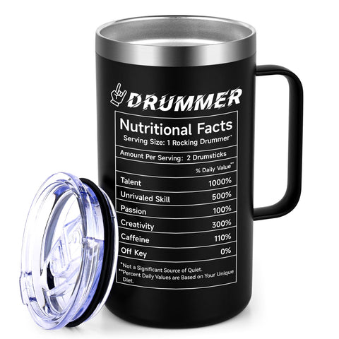 Qtencas drummer mug stainless steel body offers lasting durability for gigs and studio sessions.